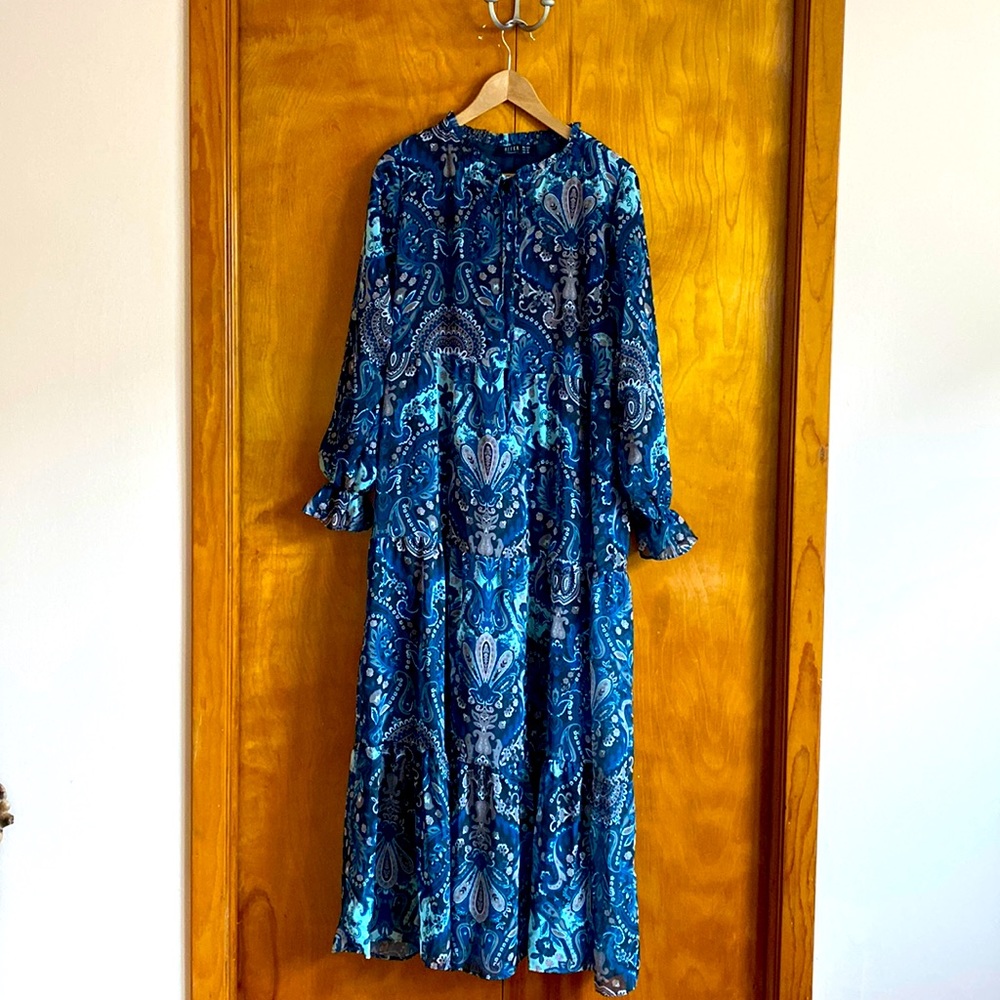 Refka Tiered Turquoise Dress in Paisley Pattern